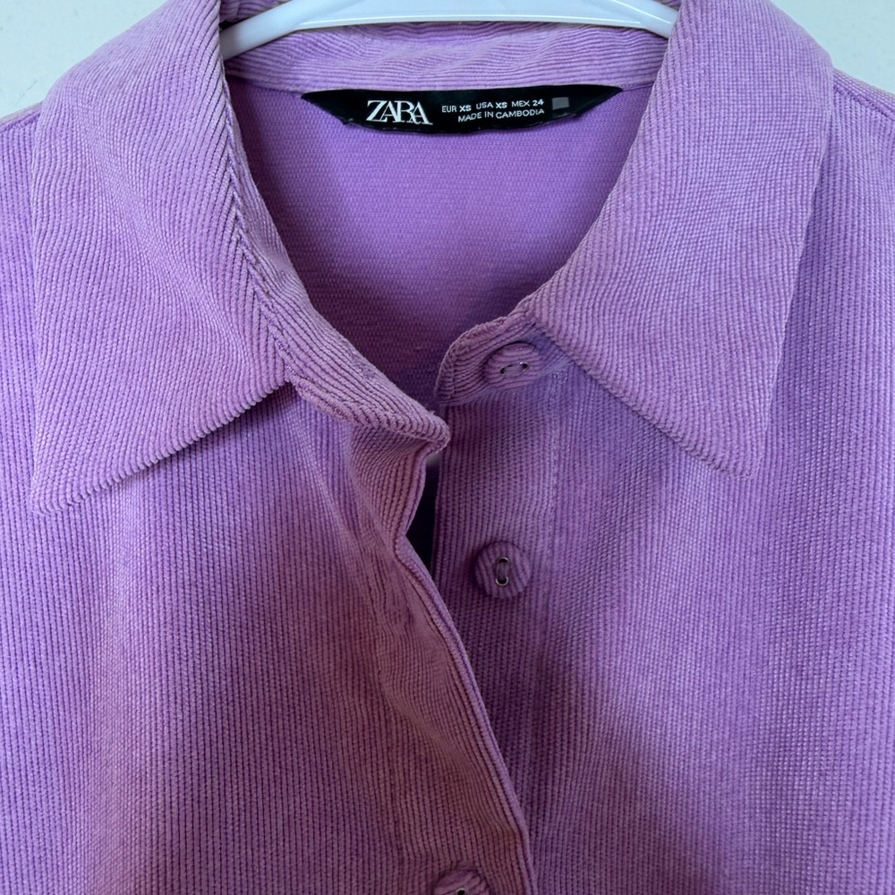 Zara Purple Lilac Casual Corduroy Button Front Oversized Shirt Jacket Shacket XS - Picture 16 of 16